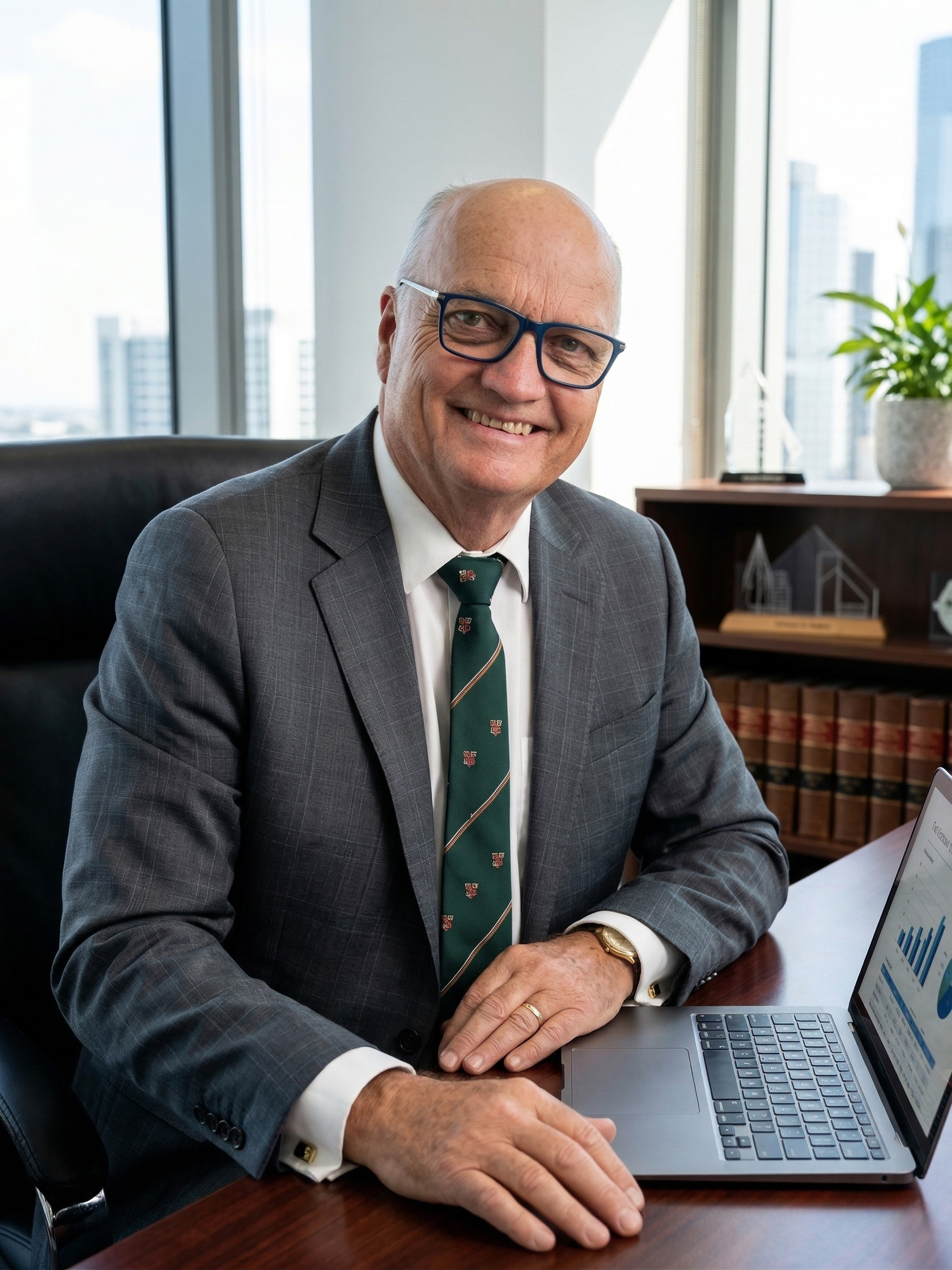 Dr Peter Brazel seated at his desk